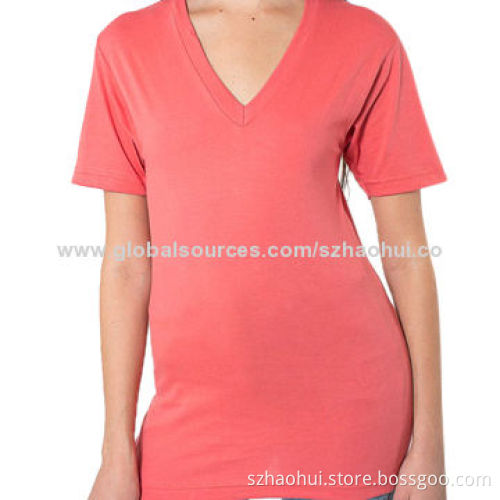 Women's TC65/35 cheap V-neck promotion t-shirt, various colors available, logo can be customized